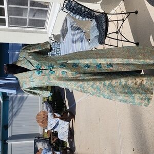 Vintage Dress Antique Button-Up Dress turquoise Green Real Silk 1930s Manderin